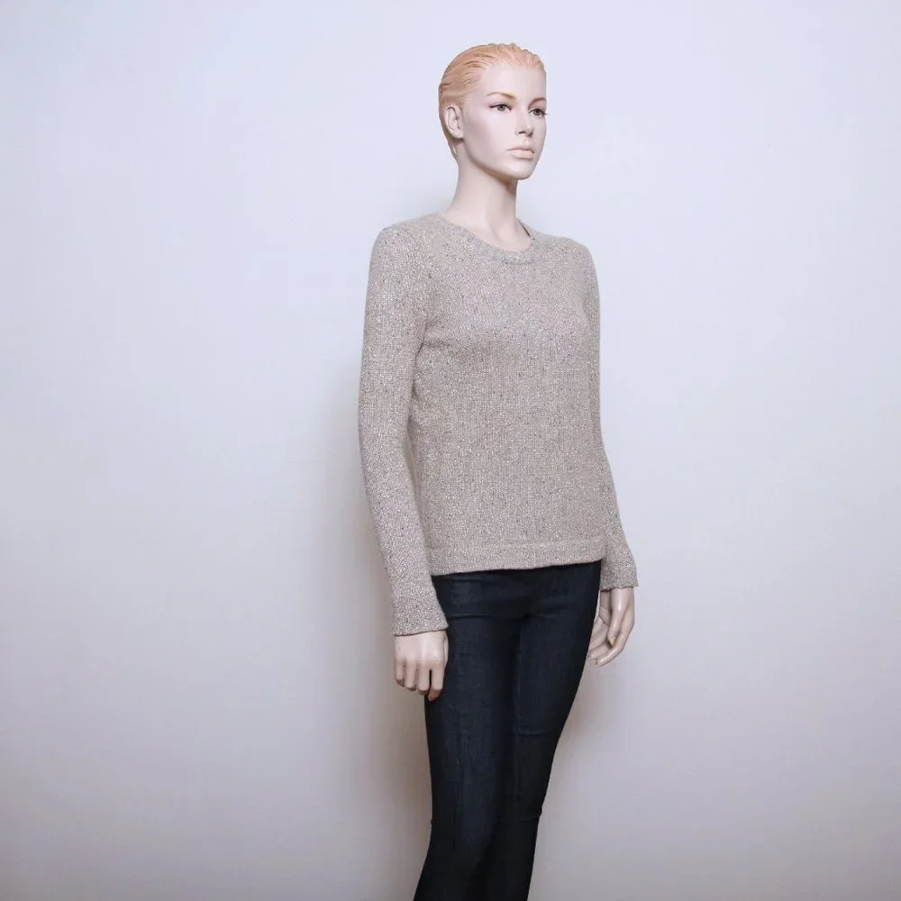 J. Crew Factory Metallic‎ Lambs Wool Blend Crew Neck Sweater Tan Women Size XS